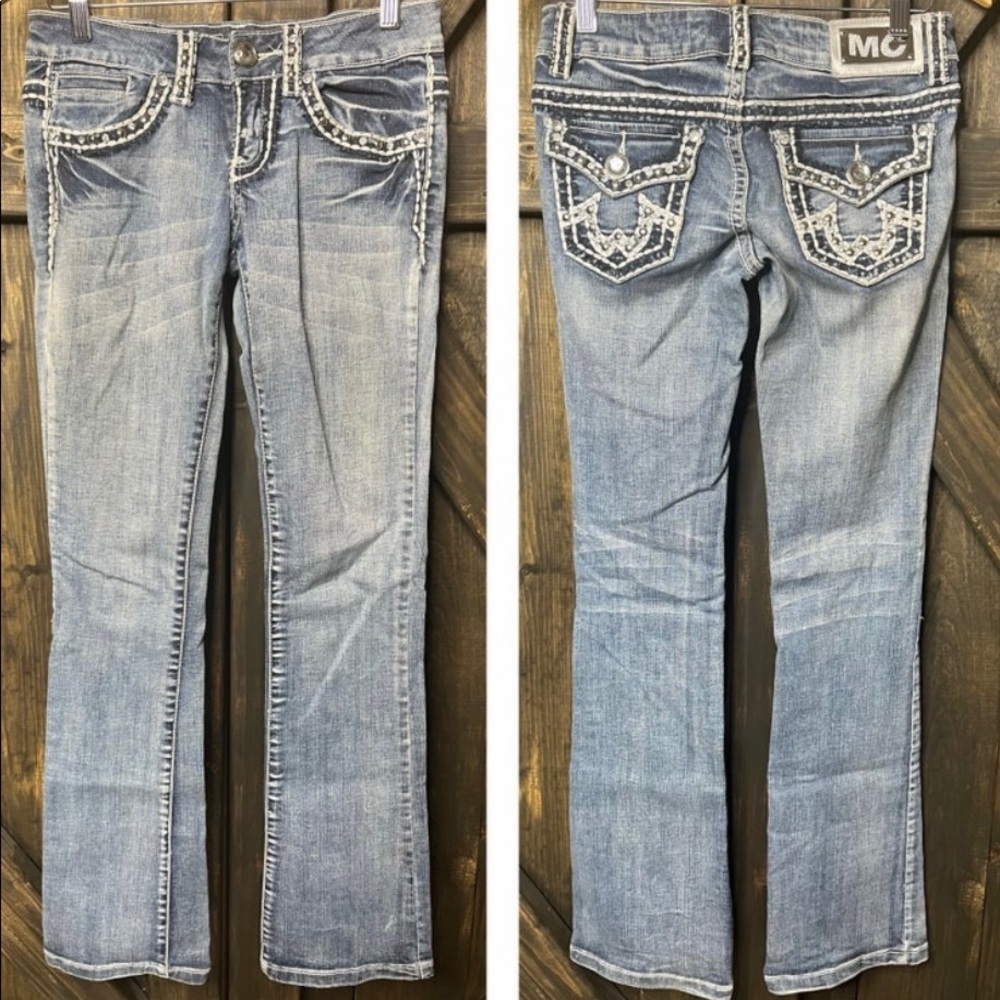 Miss Chic Embellished Bling Light Wash Boot Cut Jeans - Size 1
